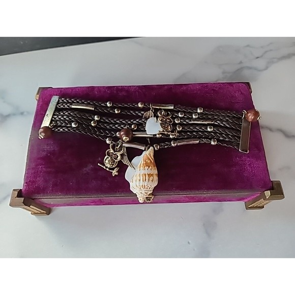 Braided Faux Leather Shell And Bird Charm Bracelet, Magnetic Closure - Picture 3 of 10